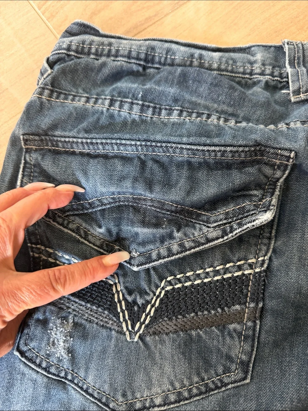 Men's Dark Blue Distressed Slim Jeans